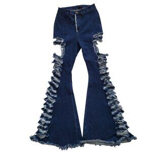 FLARE LEG DISTRESSED STRETCH JEANS SIZE LARGE